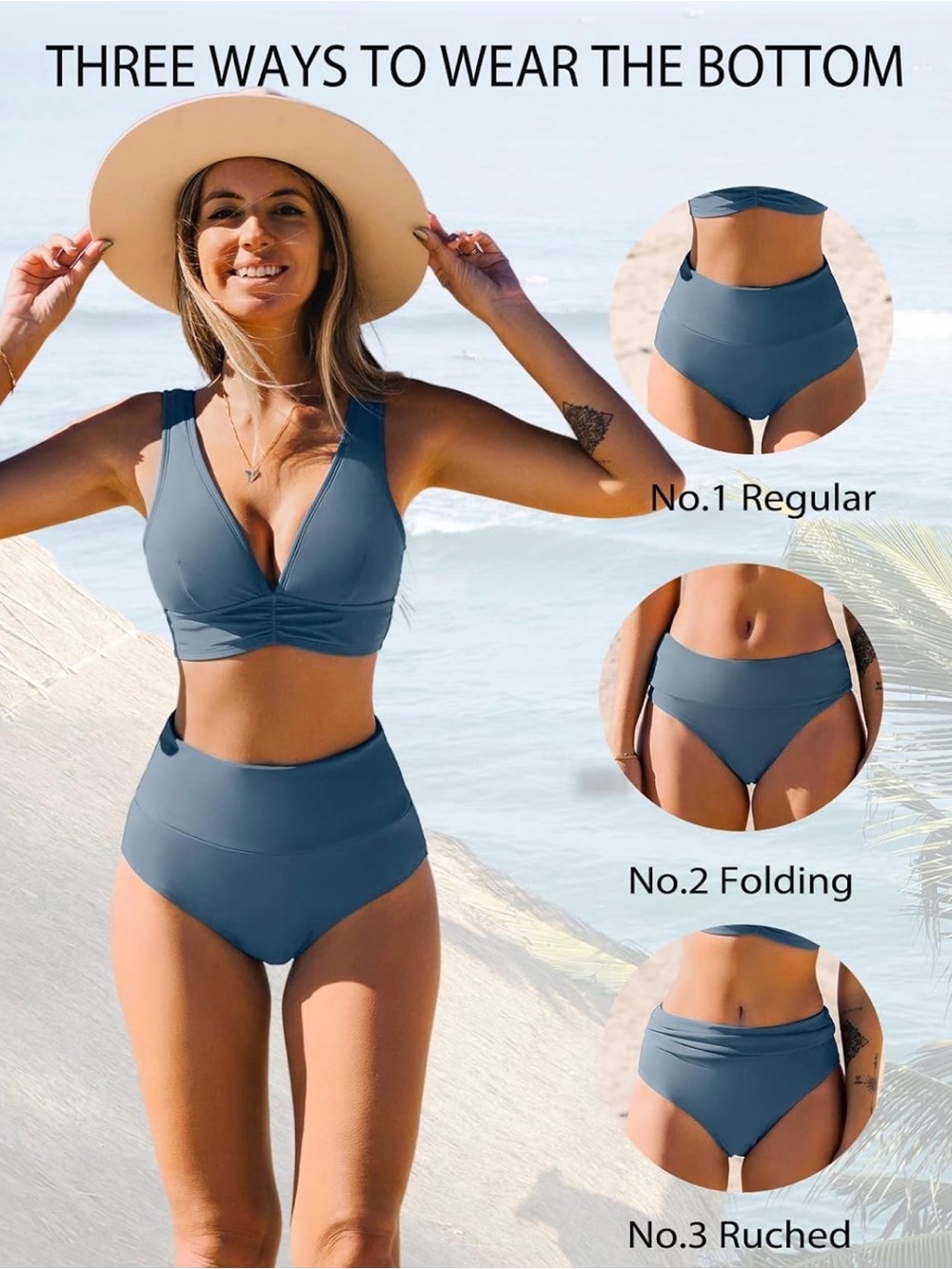 CUPSHE Bikini High Waisted V Neck Ruched Front, Size Small